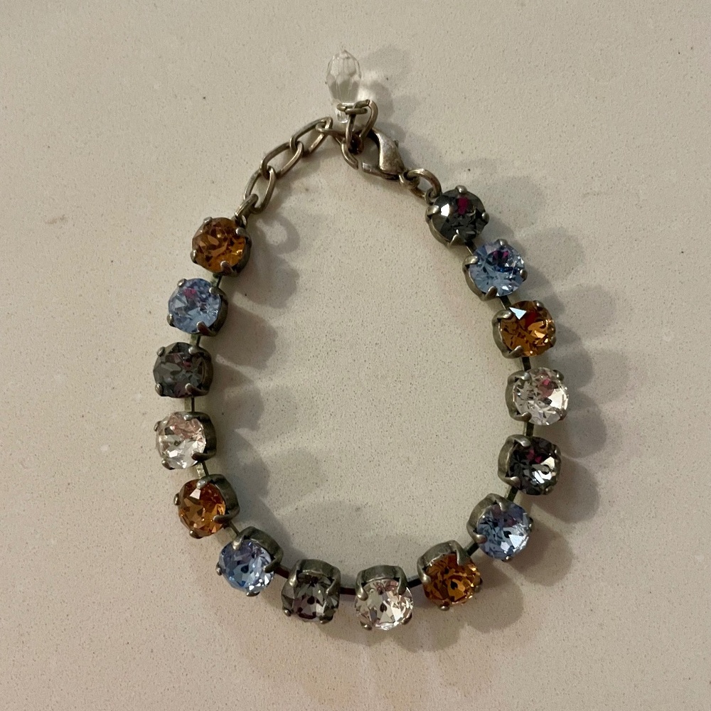 8" Blue, Amber, Gray, and White Crystal Swarovski Crystal Bracelet